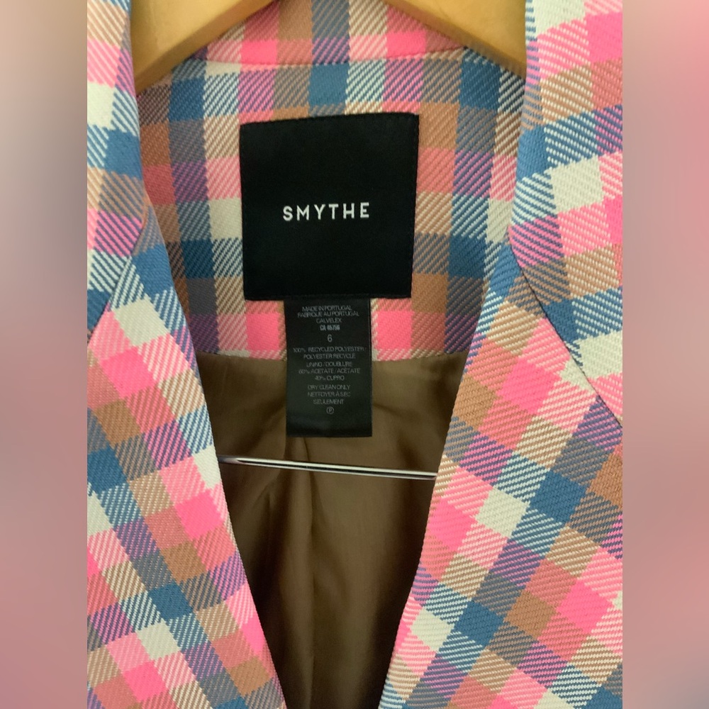 Smythe Box Pleat Tailored Check Blazer Pink sz 6 US - Picture 3 of 8